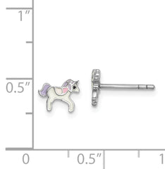 Sterling Silver Rhodium-plated Polished Multi-color Enameled Unicorn Children's Post Earrings