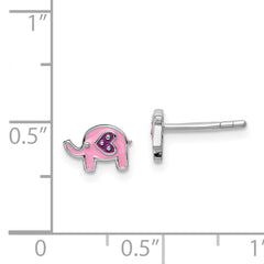 Sterling Silver Rhodium-plated Polished Pink & Purple Enameled Elephant Children's Post Earrings