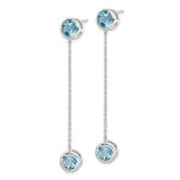 Sterling Silver Rhodium-plated Blue Topaz Chain Post Dangle Earrings