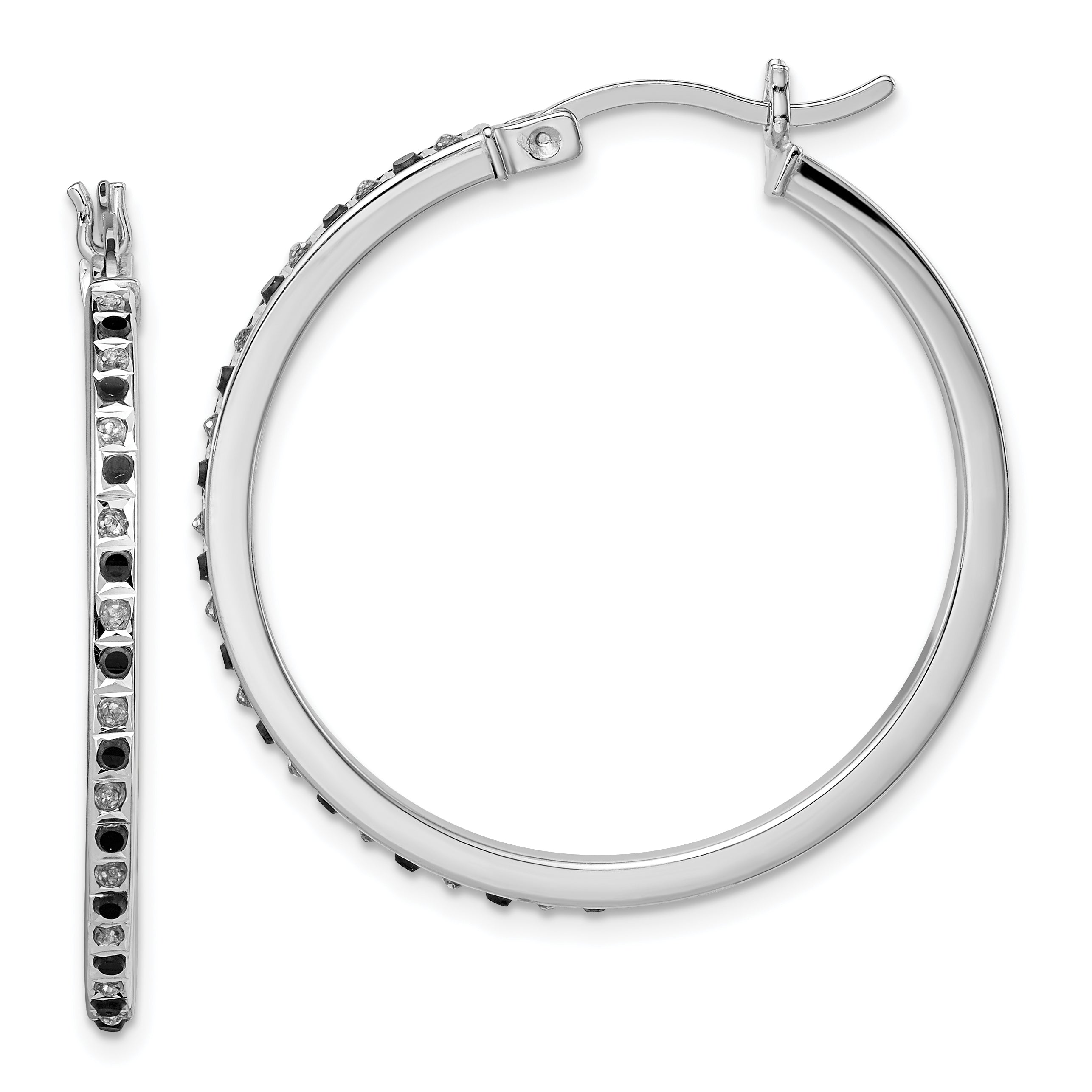 Diamond Fascination Diamond Mystique Sterling Silver Platinum-plated Diamond Black and White Diamond Hoop Earring