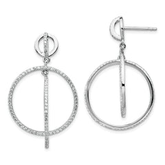 Sterling Silver Rhodium-plated CZ Circles Dangle Post Earrings