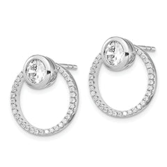 Sterling Silver RH-plated CZ Circle Dangle Jackets with CZ Post Earrings