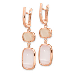 Sterling Silver Rose-tone Created Pink Cats Eye Dangle Earrings