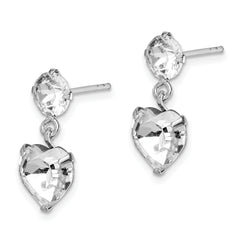 Sterling Silver RH-plated Crystal Heart Dangle Post Earrings