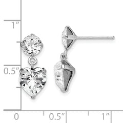 Sterling Silver RH-plated Crystal Heart Dangle Post Earrings