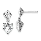 Sterling Silver RH-plated Crystal Heart Dangle Post Earrings