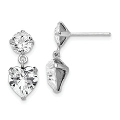 Sterling Silver RH-plated Crystal Heart Dangle Post Earrings