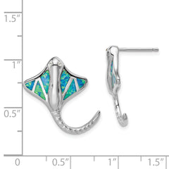 Sterling Silver Rhodium-plated Created Blue Opal Stingray Post Earrings