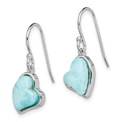 Sterling Silver Rhodium-plated Light Blue Larimar Heart Dangle Earrings