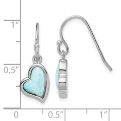 Sterling Silver Rhodium-plated Light Blue Larimar Heart Dangle Earrings