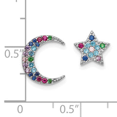 Prizma Sterling Silver Rhodium-plated Moon and Star Colorful CZ Post Earrings