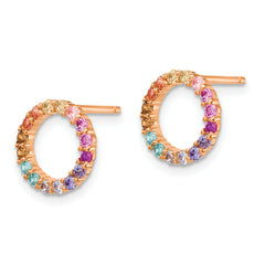 Prizma Sterling Silver Rose-tone 14K Flash Rose Gold-plated Colorful CZ Open Circle Post Earrings