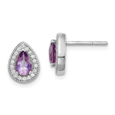 Sterling Silver Rhodium-Plated Purple and Clear CZ Post Earrings