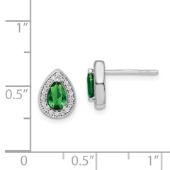 Sterling Silver Rhodium Plated Green and Clear CZ Post Earrings