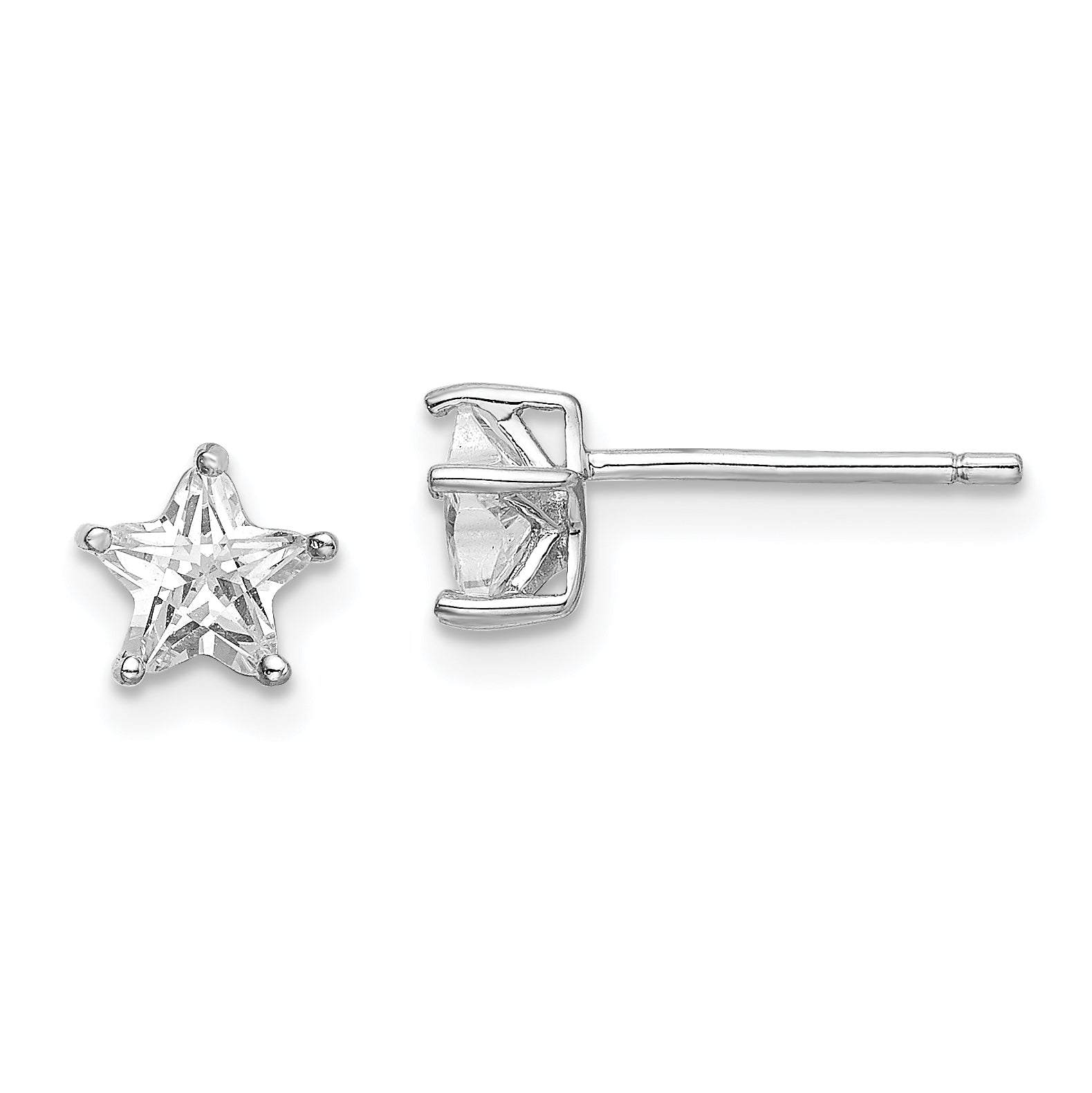 Sterling Silver Rhodium-plated 6mm CZ Star Stud Earrings