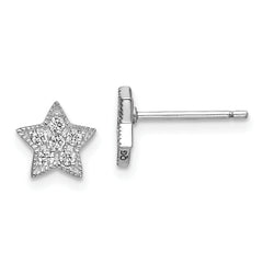 Sterling Silver Rhodium-Plated CZ Star and Moon Left/Right Earrings