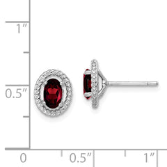 Sterling Silver Rhodium-plated Garnet Oval Post Earrings
