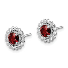 Sterling Silver Rhod-plat Garnet Earrings