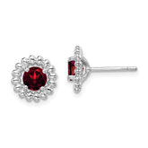 Sterling Silver Rhod-plat Garnet Earrings