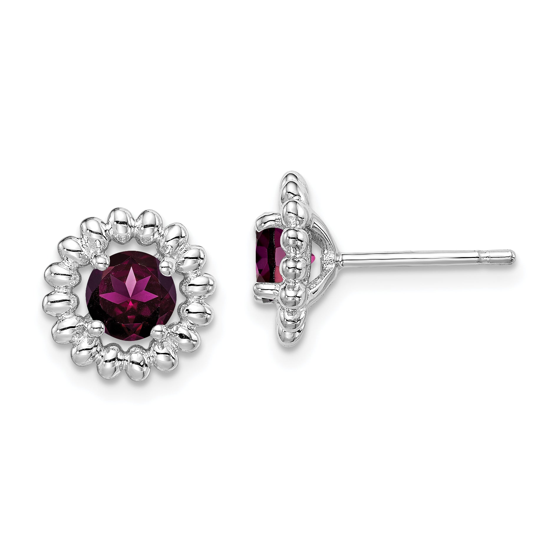 Sterling Silver Rhod-plat Rhodolite Garnet Earrings
