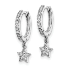 Sterling Silver Rhodium-Plated CZ Hoops with Star Dangle Earrings