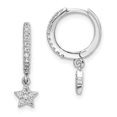 Sterling Silver Rhodium-Plated CZ Hoops with Star Dangle Earrings