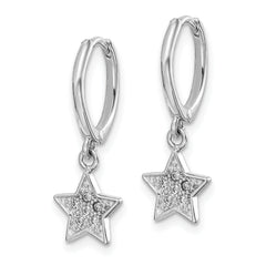 Sterling Silver Rhodium-Plated Hoops with CZ Star Dangle Earrings