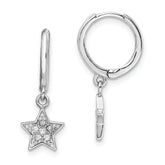 Sterling Silver Rhodium-Plated Hoops with CZ Star Dangle Earrings