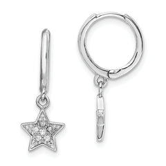 Sterling Silver Rhodium-Plated Hoops with CZ Star Dangle Earrings