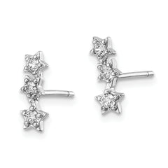 Sterling Silver Rhodium-Plated CZ Triple Star Stud Earrings