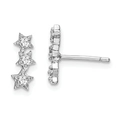 Sterling Silver Rhodium-Plated CZ Triple Star Stud Earrings