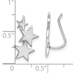 Sterling Silver RH-plated Polished Graduating Stars Ear Climber Earrings