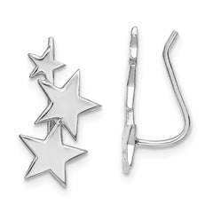 Sterling Silver RH-plated Polished Graduating Stars Ear Climber Earrings