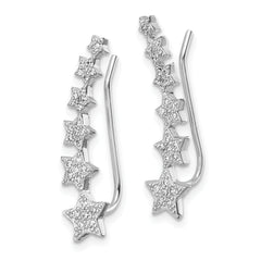Sterling Silver Rhodium-plated Graduating CZ Stars Ear Climber Earrings