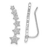 Sterling Silver Rhodium-plated Graduating CZ Stars Ear Climber Earrings