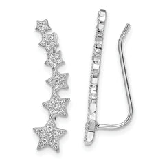 Sterling Silver Rhodium-plated Graduating CZ Stars Ear Climber Earrings