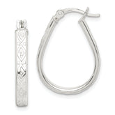 Sterling Silver Patterned 3mm Teardrop Hoop Earrings