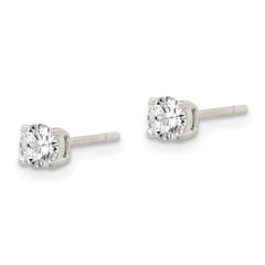 Sterling Silver Polished 4mm Round CZ Stud Earrings
