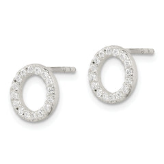 Sterling Silver Polished CZ Circle Post Earrings