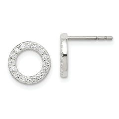 Sterling Silver Polished CZ Circle Post Earrings