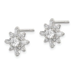 Sterling Silver Polished CZ Snowflake Post Earrings