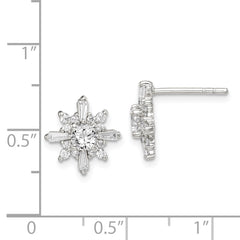 Sterling Silver Polished CZ Snowflake Post Earrings