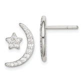 Sterling Silver Polished CZ Moon and Star Post Earrings