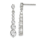 Sterling Silver Polished CZ Journey Post Dangle Earrings
