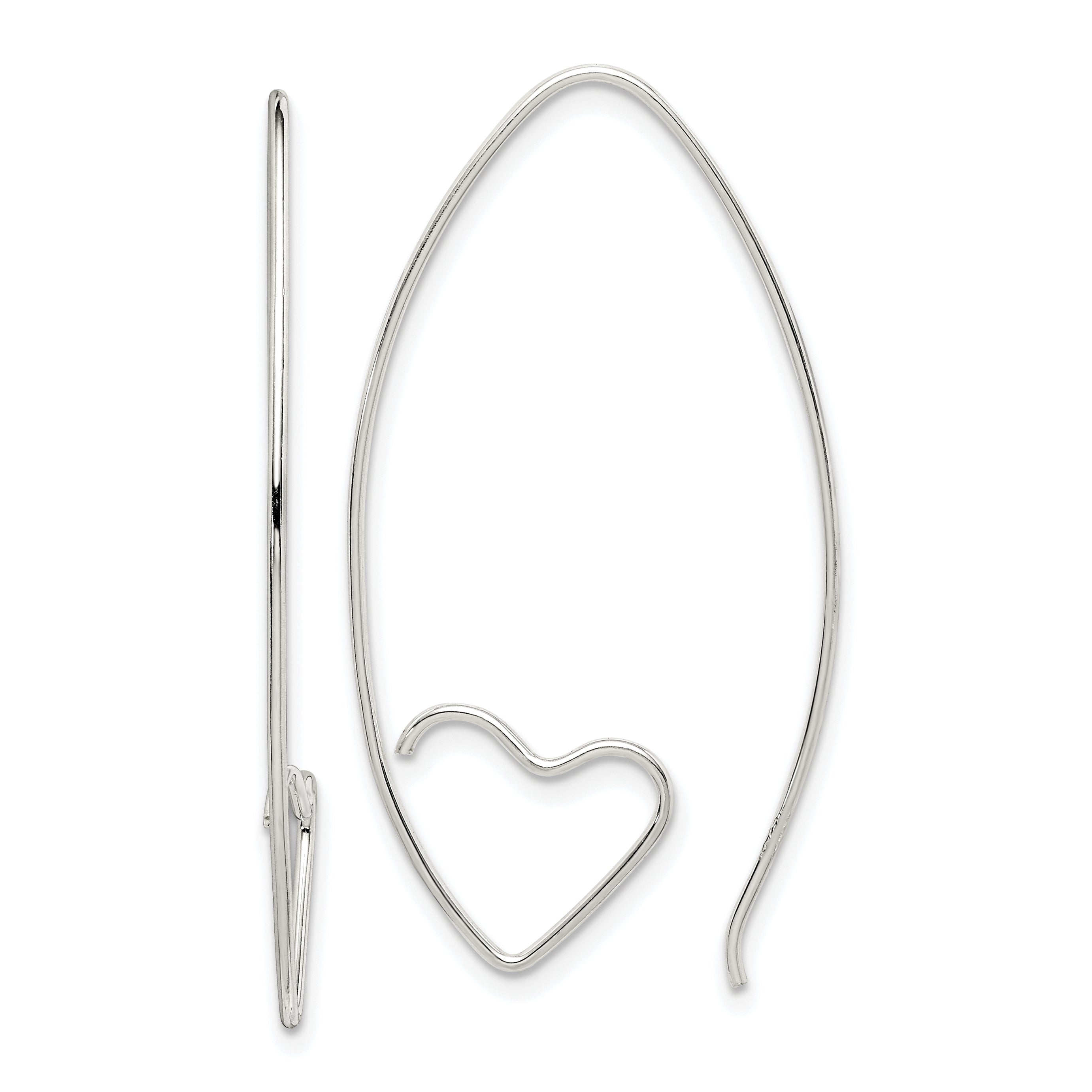 Sterling Silver Rhodium-plated Heart Threader Earrings