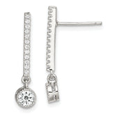 Sterling Silver Rhodium-plated Polished CZ Bar Post Dangle Earrings