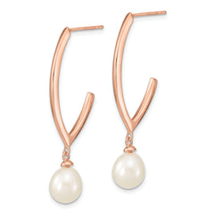 Sterling Silver Rose-tone 18k Flash Gold-plated 8-9mm White Rice Freshwater Cultured Pearl Post Dangle Earrings