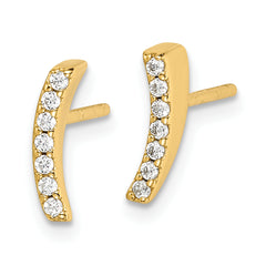 Sterling Silver Gold-tone Polished CZ Curved Wedge Post Earrings