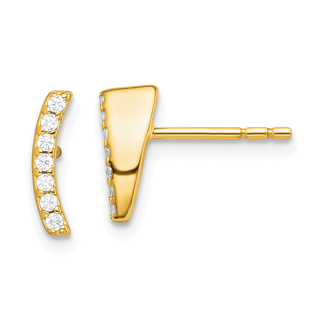Sterling Silver Gold-tone Polished CZ Curved Wedge Post Earrings