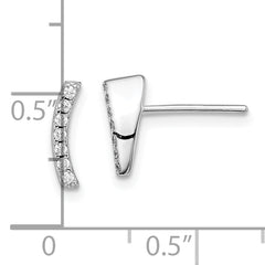 Sterling Silver Rhodium-plated Polished CZ Curved Wedge Post Earrings